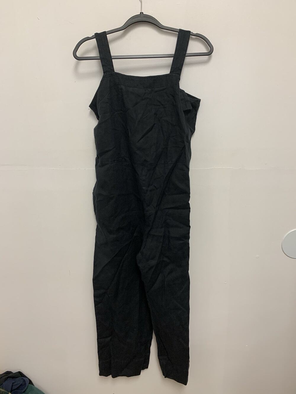 Everlane Linen Jumpsuit Black Pockets Adjustable Straps - Size 6